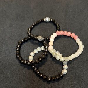 Beaded Stretch Bracelet Stack - Pink, Black & White Set